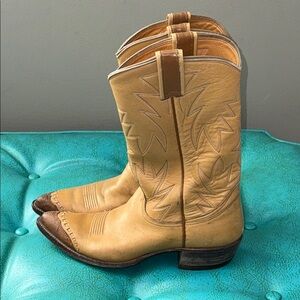 Nocona tan leather cowgirl boots brown lizard wingtip size 9A narrow western